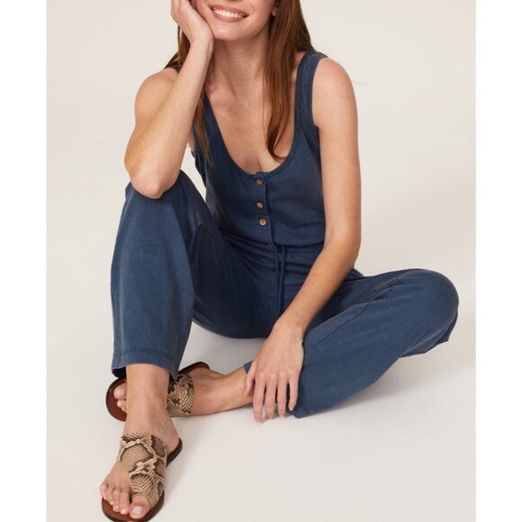 Faherty Organic Cotton Jumpsuit Women’s Medium Blue Romper Outdoor Preppy - Picture 1 of 16